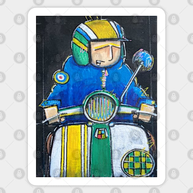 Retro Scooter, Classic Scooter, Scooterist, Scootering, Scooter Rider, Mod Art Sticker by Scooter Portraits